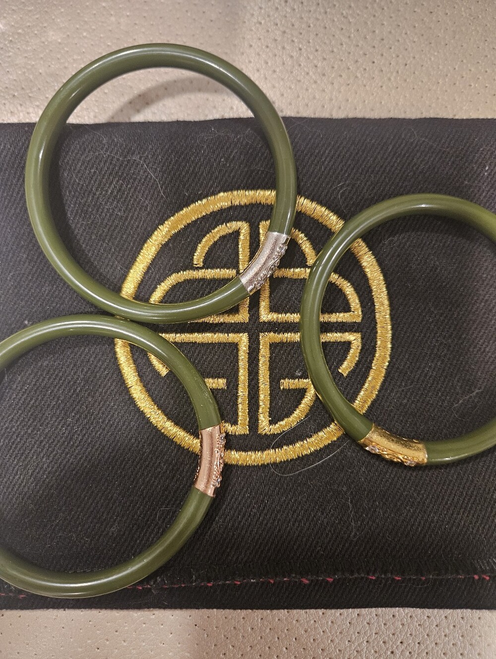 Budha Girl Three Kings AWB Bangles, set of 3, Jade With Pouch